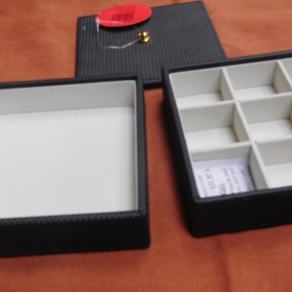 NEW JEWELRY BOX BLACK SMALL 2 SECTIONS 5 1/4" SQUARE  3" HIGH - Picture 3 of 4